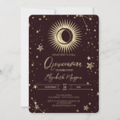 Celestial Gold Sun Moon Stars Dark Quinceanera Kaart (Voorkant)