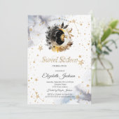 Celestial Gold Sun,Moon,Stars Flower Sweet 16 Kaart (Staand voorkant)