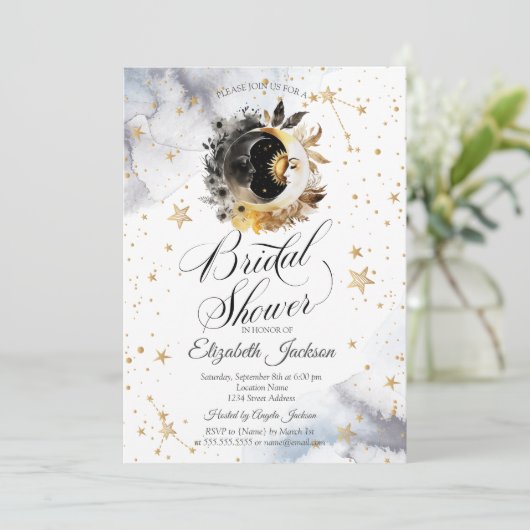 Celestial Gold Sun, Moon, Stars Flower Vrijgezelle Kaart (Staand voorkant)