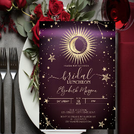 Celestial Gold Sun Moon Stars Luncheon Burgundy Kaart