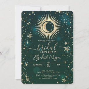 Celestial Gold Sun Moon Stars Luncheon Green Kaart
