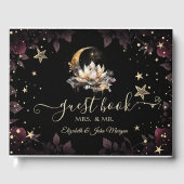 Celestial Gold Sun, Moon, Stars Rozen Night Sky Gastenboek (Voorkant)