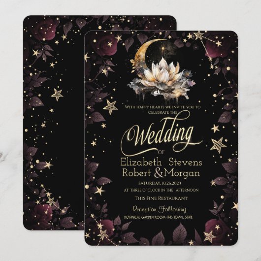 Celestial Gold Sun, Moon, Stars Rozen Night Sky Kaart (Voorkant / Achterkant)