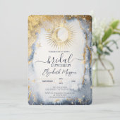 Celestial Gold Sun, Moon, Stars Waterverf Bridal Kaart (Staand voorkant)