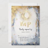 Celestial Gold Sun, Moon, Stars Waterverf RSVP Kaart (Voorkant)
