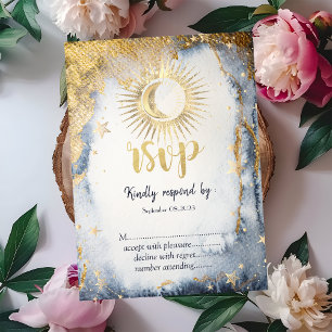 Celestial Gold Sun, Moon, Stars Waterverf RSVP Kaart