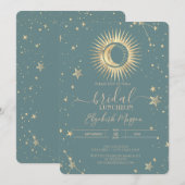 Celestial Gold Sun Moon Sterren Luncheon Mint Groe Kaart (Voorkant / Achterkant)