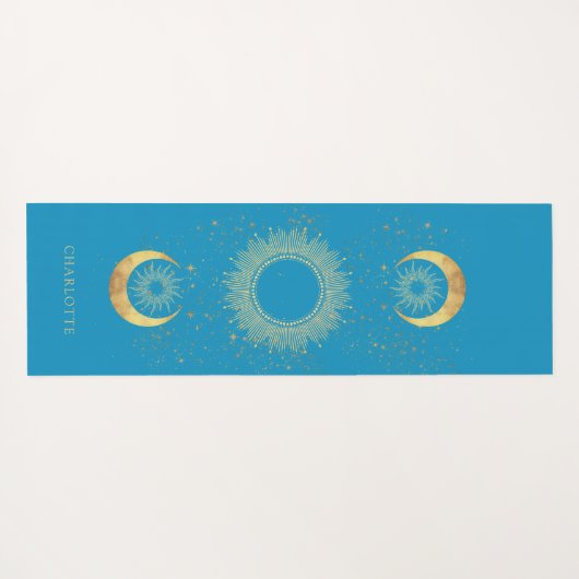 Celestial Gold Sun Moon Turquoise Yogamat (Achterkant (horizontaal))