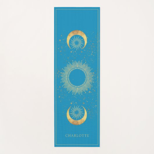 Celestial Gold Sun Moon Turquoise Yogamat (Voorkant)