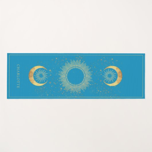 Celestial Gold Sun Moon Turquoise Yogamat (Voorkant (horizontaal))