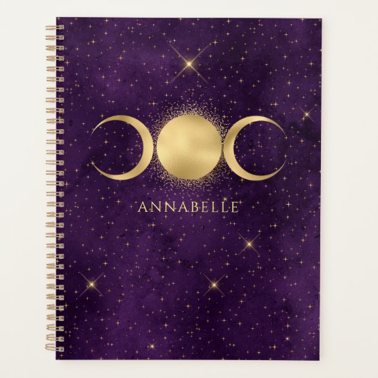 Celestial Gold Triple Moon Paars gepersonaliseerd Planner (Voorkant)