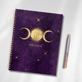 Celestial Gold Triple Moon Paars Monogram Planner