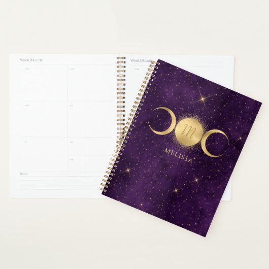 Celestial Gold Triple Moon Paars Monogram Planner (Display)