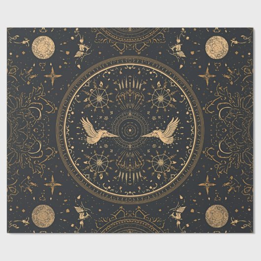 Celestial Gold Wrapping Paper – Gothic Luxe Starry Cadeaupapier (Vlak)