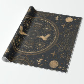 Celestial Gold Wrapping Paper – Gothic Luxe Starry Cadeaupapier (Uitgerold)