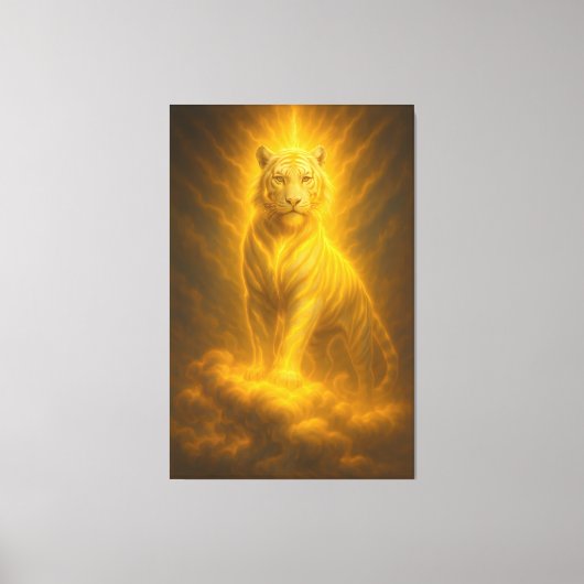 Celestial Golden Ascension White Tiger – Divine Ri Canvas Afdruk (Voorkant)