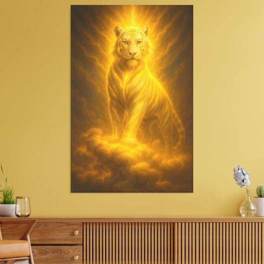 Celestial Golden Ascension White Tiger – Divine Ri Canvas Afdruk (Insitu (Woonkamer))