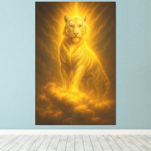 Celestial Golden Ascension White Tiger – Divine Ri Canvas Afdruk (Insitu (Houten vloer))