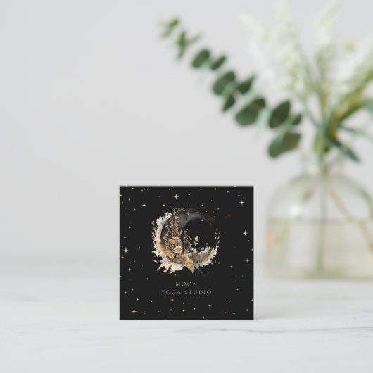 Celestial Golden Moon Luxe Vierkante Visitekaartje (Staand voorkant)