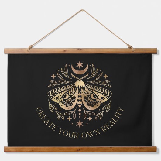 Celestial Golden Moth Hanging Tapestry Hangend Wandkleed (Voorkant)