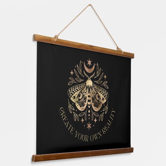 Celestial Golden Moth Hanging Tapestry Hangend Wandkleed (Gebogen)