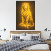 Celestial Golden Seated White Tiger – Divine Aura  Canvas Afdruk (Insitu (Slaapkamer))
