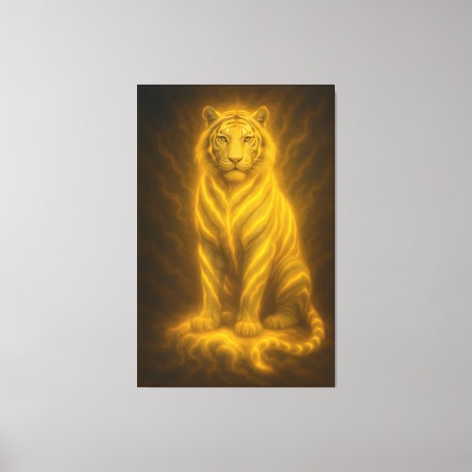 Celestial Golden Seated White Tiger – Divine Aura  Canvas Afdruk (Voorkant)