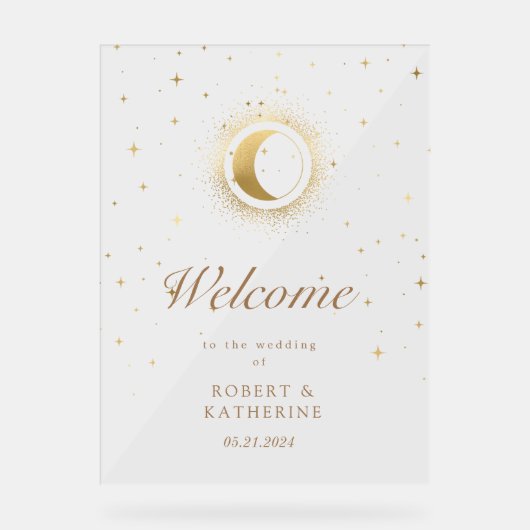 Celestial Golden Stars Moon Acryl Bord (Voorkant)