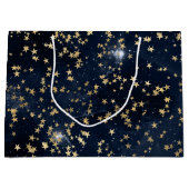 Celestial Golden Stars on Navy Galaxy Background Groot Cadeauzakje (Voorkant)