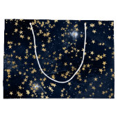 Celestial Golden Stars on Navy Galaxy Background Groot Cadeauzakje (Achterkant)