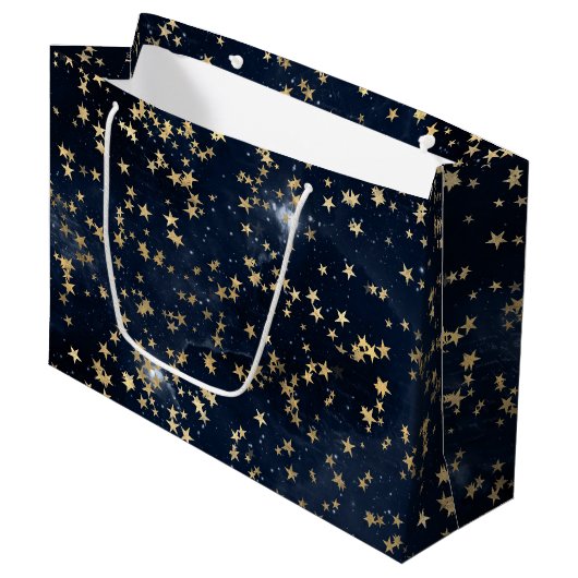 Celestial Golden Stars on Navy Galaxy Background Groot Cadeauzakje (Voorkant Gekanteld)