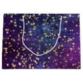 Celestial Golden Stars on Purple Galaxy Background Groot Cadeauzakje (Voorkant)