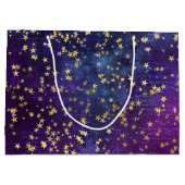 Celestial Golden Stars on Purple Galaxy Background Groot Cadeauzakje (Achterkant)