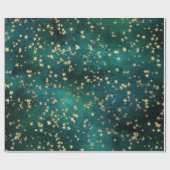 Celestial Golden Stars on Teal Galaxy Background Cadeaupapier (Vlak)
