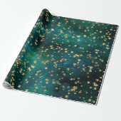 Celestial Golden Stars on Teal Galaxy Background Cadeaupapier (Uitgerold)