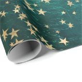 Celestial Golden Stars on Teal Galaxy Background Cadeaupapier (Rol Hoek)