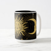 Celestial Golden Sun & Moon op zwart Tweekleurige Koffiemok (Voorkant rechts)