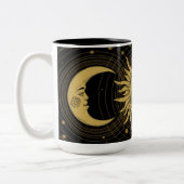  Celestial Golden Sun & Moon op zwart Tweekleurige Koffiemok (Links)