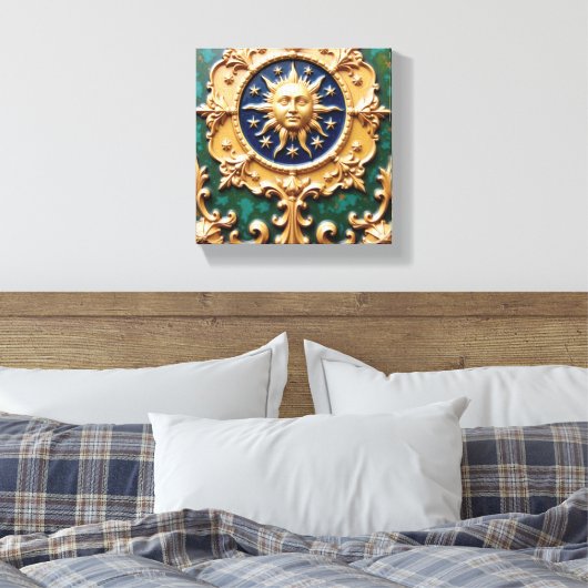 Celestial Golden Sun Plaque Canvas Afdruk (Insitu (Slaapkamer))