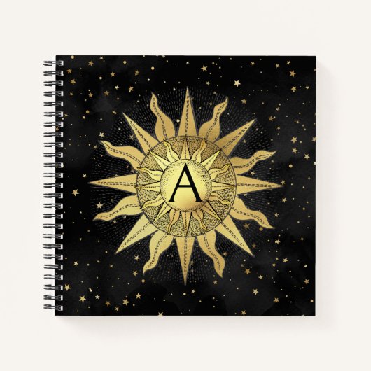 Celestial Golden Sun Spiral Notitieboek (Voorkant)