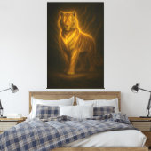 Celestial Golden Tiger – Divine Fire Aura Art Pain Canvas Afdruk (Insitu (Slaapkamer))