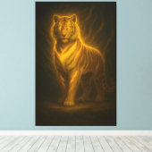 Celestial Golden Tiger – Divine Fire Aura Art Pain Canvas Afdruk (Insitu (Houten vloer))