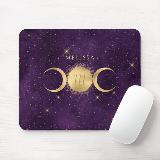 Celestial Golden Triple Moon Paarse Monogram Muismat (Met muis)