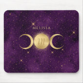 Celestial Golden Triple Moon Paarse Monogram Muismat (Voorkant)