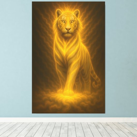 Celestial Golden White Tiger – Ascending Divine Au Canvas Afdruk (Insitu (Houten vloer))