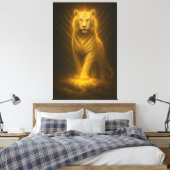 Celestial Golden White Tiger – Divine Gaze Luminou Canvas Afdruk (Insitu (Slaapkamer))