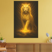 Celestial Golden White Tiger – Divine Gaze Luminou Canvas Afdruk (Insitu (Woonkamer))