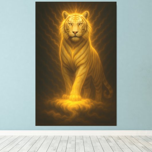Celestial Golden White Tiger – Divine Gaze Luminou Canvas Afdruk (Insitu (Houten vloer))