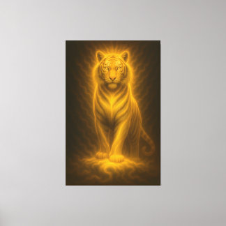 Celestial Golden White Tiger – Divine Halo Fantasy Canvas Afdruk