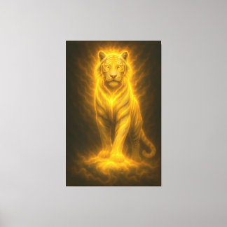 Celestial Golden White Tiger – Divine Halo Fine Ar Canvas Afdruk